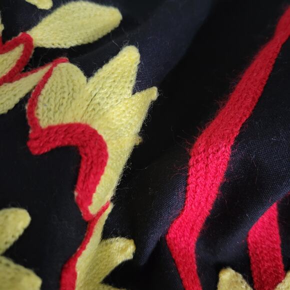 Egyptian Embroidered Caftan Dress Black Long Sleeve Cover Up Tunic Floral Large - Picture 15 of 15